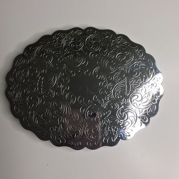 Vtg Serving Diner Trivet Silvertone 4-legged Filigree Oval Shape - Picture 3 of 8